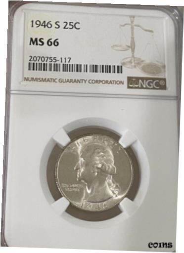 【極美品/品質保証書付】 アンティークコイン コイン 金貨 銀貨 [送料無料] 1946 S Washington Quarter NGC MS66