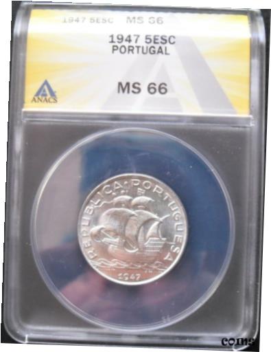 ڶ/ʼݾڽա ƥ    [̵] 1947 Portugal 5 Escudos , ANACS MS 66 , nice silver coin # 953-1