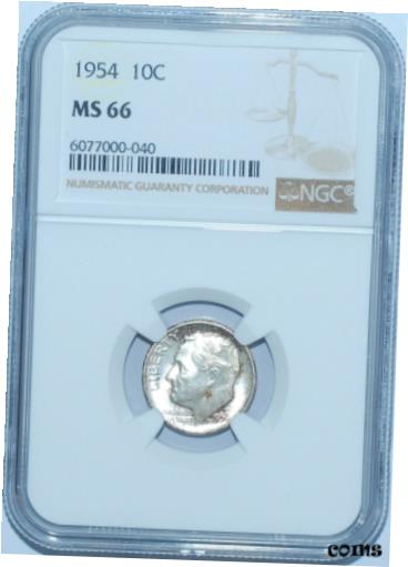 【極美品/品質保証書付】 アンティークコイン コイン 金貨 銀貨 [送料無料] 1954 NGC MS66 Roosevelt Silver Dime