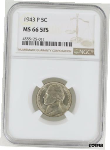 楽天金銀プラチナ　ワールドリソース【極美品/品質保証書付】 アンティークコイン コイン 金貨 銀貨 [送料無料] 1943-P Silver War Nickel Jefferson 5C NGC MS66 5FS FS Full Steps
