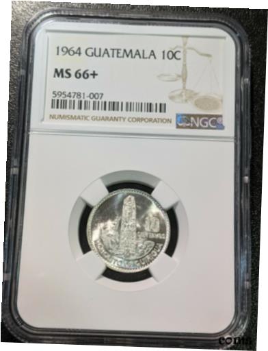 【極美品/品質保証書付】 アンティークコイン コイン 金貨 銀貨 [送料無料] 1964 MS66+ Guatemala Silver 10 Centavos KM 262 Monolith of Quirigua