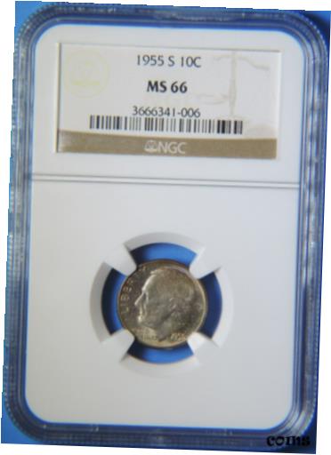 【極美品/品質保証書付】 アンティークコイン コイン 金貨 銀貨 [送料無料] 1955 S Silver Roosevelt Dime NGC Graded MS66 GEM Uncirculated Toned Nice Toning