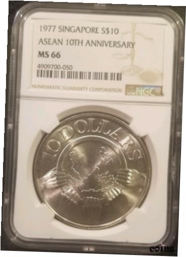 ڶ/ʼݾڽա ƥ    [̵] Singapore 1977 Silver $10 ASEAN 10th Anniversary - NGC MS-66