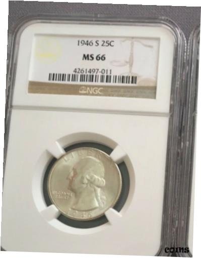 【極美品/品質保証書付】 アンティークコイン コイン 金貨 銀貨 [送料無料] 1946-S Washington Quarter NGC MS66 (011)