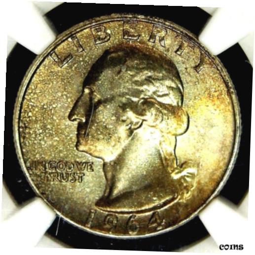 楽天金銀プラチナ　ワールドリソース【極美品/品質保証書付】 アンティークコイン コイン 金貨 銀貨 [送料無料] 1964-D Washington Quarter MS66 NGC Various Shades of Gold Obv Silver Rev