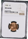1945 1C RD リンカーン小麦 1 セント NGC MS66RD 6262234-0361945 1C RD Lincoln Wheat One Cent NGC MS66RD 6262234-036(3)