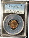 1938-S 1C RD リンカーン小麦 1 セント PCGS MS66RD 805794001938-S 1C RD Lincoln Wheat One Cent PCGS MS66RD 80579400(3)