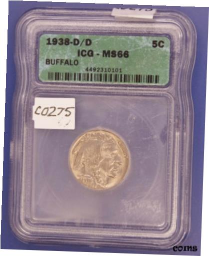 ڶ/ʼݾڽա ƥ    [̵] 1938 D/D, Buffalo Nickel, ICG MS66, Very Rare This Condition, Gem Uncirculated,