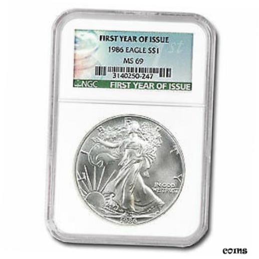 【極美品/品質保証書付】 アンティークコイン コイン 金貨 銀貨 [送料無料] 1986 Silver American Eagle MS-69 NGC (1st Year of Issue Label) - SKU#57659