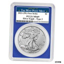 【極美品/品質保証書付】 アンティークコイン コイン 金貨 銀貨 [送料無料] 2021 (W) $1 Type 2 American Silver Eagle PCGS MS69 FS West Point Label Blue Fram