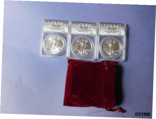  アンティークコイン コイン 金貨 銀貨  2016 Complete Mint State Set ~ 3 Silver Eagles P S W Mints ~ ANAC MS 69 ~ 3 oz