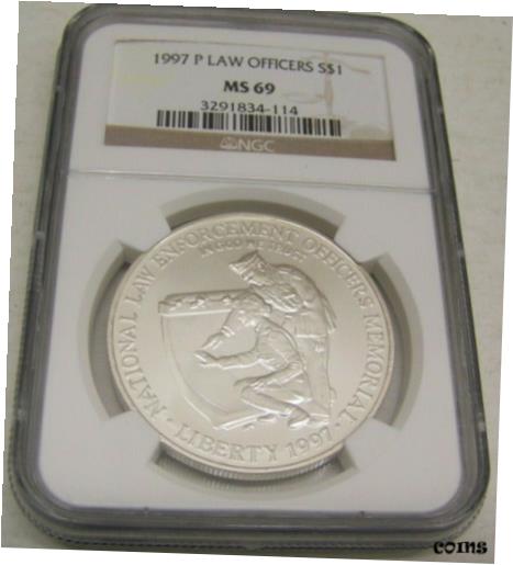  アンティークコイン コイン 金貨 銀貨  1997 P National Law Enforcement Officers Memorial Dollar NGC MS 69 Brown Label