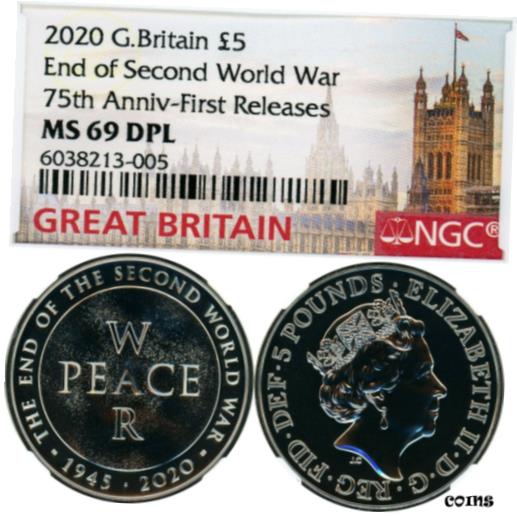 2020 - ꥹ - 5PND - ʿ¤ -  75 ｪ뵭ǰ - NGC MS 69 DPL2020 - GREAT BRITAIN - 5PND - PEACE &WAR - 75TH ANN END OF WWII - NGC MS 69 DPL