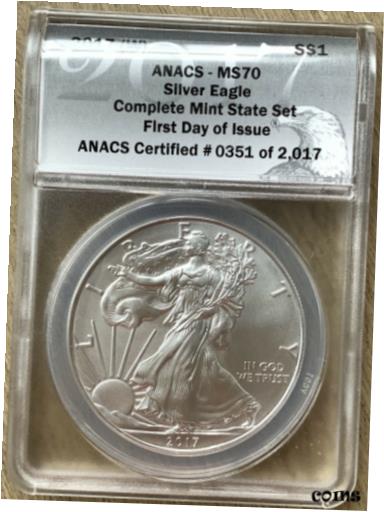  アンティークコイン コイン 金貨 銀貨  2017 (W) 1 oz Silver Eagle $1 Anacs MS70 Complete Mint State FDOI