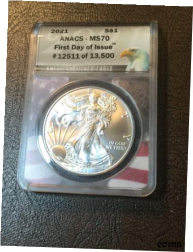 2021 Silver Eagle ANACS MS70  - ߤˤĤƤϻνʤ2021 Silver Eagle ANACS MS70 First Day Issue - See My Listings For Silver Coins!