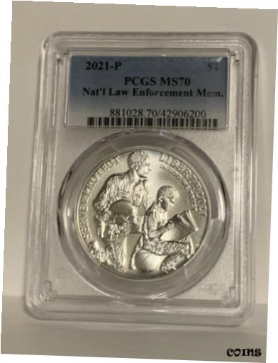  アンティークコイン コイン 金貨 銀貨  2021-P UNC $1 National Law Enforcement Museum Silver Dollar PCGS MS70