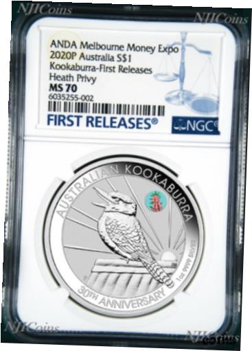 【極美品/品質保証書付】 アンティークコイン コイン 金貨 銀貨 [送料無料] 2020 Kookaburra 1oz Silver Coin Pink Common Heath Privy NGC MS70 ANDA FR BlueLB
