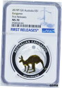 2019 P オーストラリア 金メッキ シルバー カンガルー NGC MS70 1 オンス コイン OGP 金箔 FR BL ラベル付き2019 P Australia GILDED Silver Kangaroo NGC MS70 1oz Coin w/OGP gilt FR BL LABEL