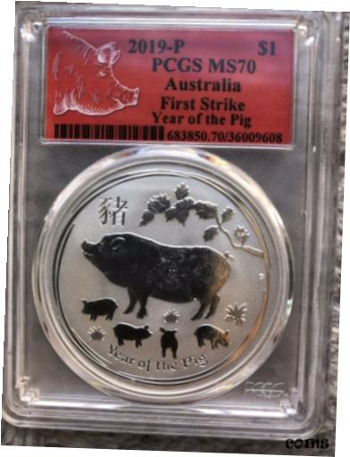 ڶ/ʼݾڽա ƥ    [̵] 2019 PCGS Red Label MS 70 First Strike Year of the Pig Australia 1oz Silver $1