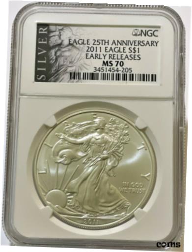 【極美品/品質保証書付】 アンティークコイン コイン 金貨 銀貨 [送料無料] 2011 $1 Silver American Eagle NGC MS70 Early Releases - 25th Anniversary Label