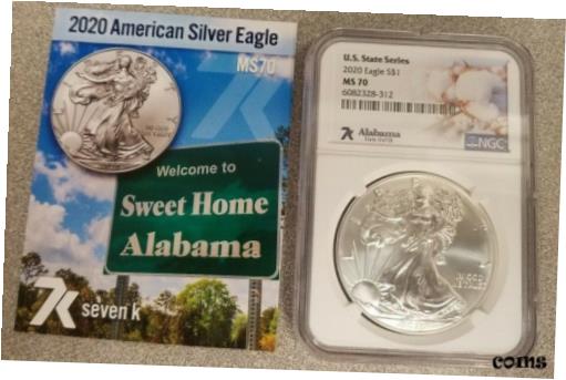 楽天金銀プラチナ　ワールドリソース【極美品/品質保証書付】 アンティークコイン コイン 金貨 銀貨 [送料無料] 7K 2020 American Silver Eagle MS70 312 Alabama State 13 of 20