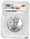 【極美品/品質保証書付】 アンティークコイン コイン 金貨 銀貨 [送料無料] 2020 Silver Eagle MS70 ICG S$1 Initial Release Flag Tag LIVE Coins US Minted