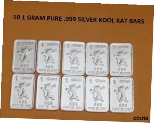  アンティークコイン コイン 金貨 銀貨  (10) 1 Gram .999 Fine SILVER COOL CAT Bar LOT