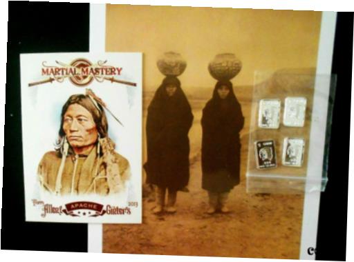 【極美品/品質保証書付】 アンティークコイン コイン 金貨 銀貨 [送料無料] Four 1g .999 fine silver bar Indian chief Topps Apache card & Indian postcard