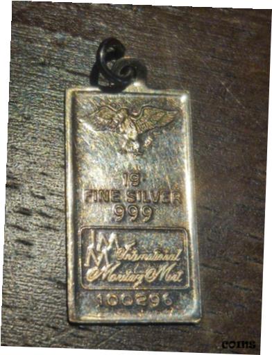  アンティークコイン コイン 金貨 銀貨  VTG .999 FINE STERLING SILVER 100296 1 GRAM BAR PENDANT SIGNED MAKERS MARK IMM