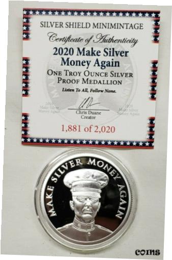 ڶ/ʼݾڽա ƥ    [̵] 1oz 2020 Silver Shield Proof Chris Duane Make Silver Money Again Silver Round