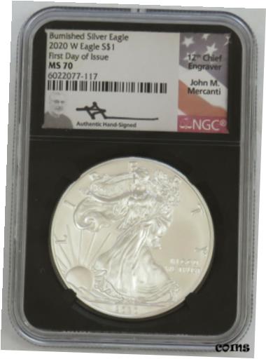 yɔi/iۏ؏tz AeB[NRC RC   [] 2020 W BURNISHED $1 AMERICAN SILVER EAGLE MERCANTI 1 oz COIN NGC MS 70 FDOI