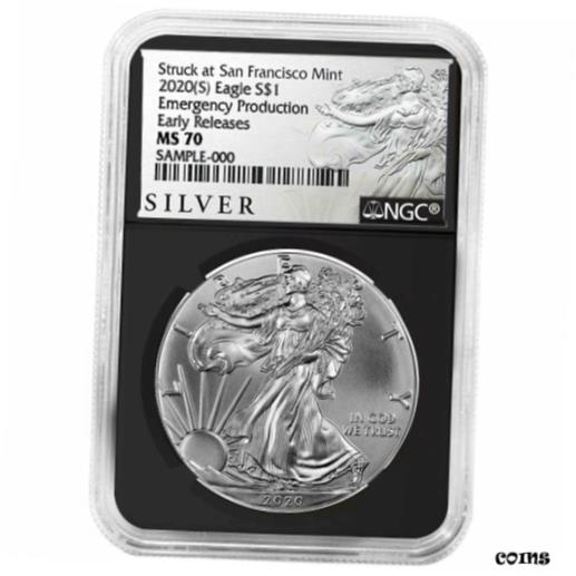 楽天金銀プラチナ　ワールドリソース【極美品/品質保証書付】 アンティークコイン コイン 金貨 銀貨 [送料無料] 2020 （S） $1 American Silver Eagle NGC MS70 Emergency Production ALS ER Label Ret