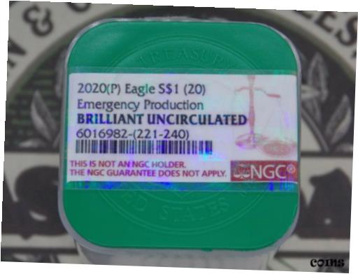 【極美品/品質保証書付】 アンティークコイン 銀貨 2020 (P) $1 American Silver Eagle NGC Brilliant Uncirculated (ROLL of 20) Coin [送料無料] #sct-wr-009905-3808