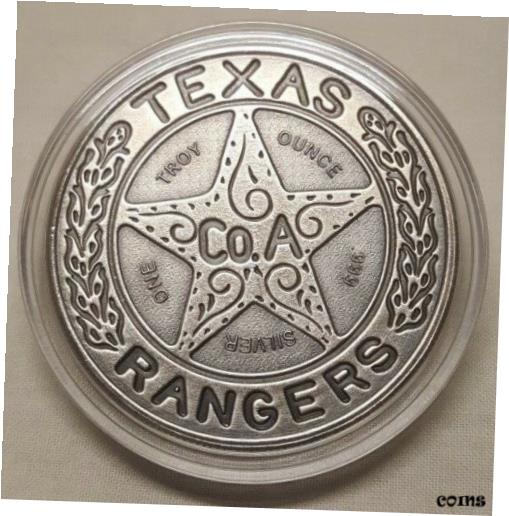  アンティークコイン コイン 金貨 銀貨  1oz .999 Fine Silver Texas Rangers Badge Estados Unidos Mexicanos Antiqued Round