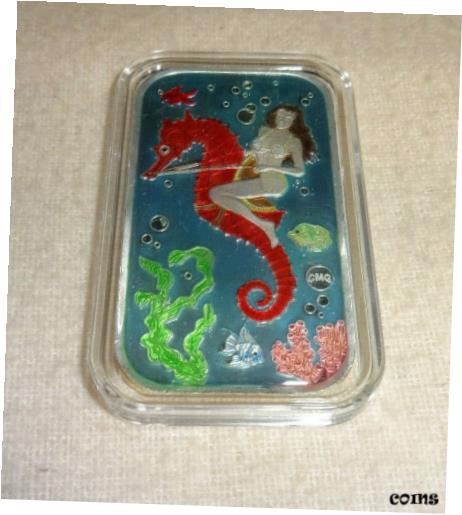 ڶ/ʼݾڽա ƥ    [̵] SEA HORSE Beauty 1 oz Variant Enameled Brunette Bikini Silver Bar CMG Mint