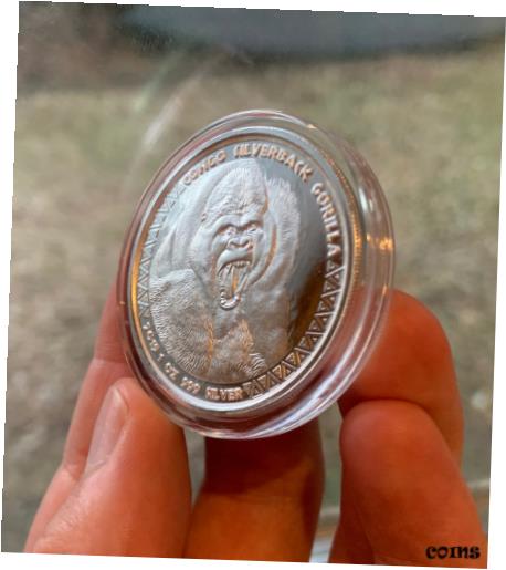 【極美品/品質保証書付】 アンティークコイン コイン 金貨 銀貨 [送料無料] 2019 Republic of Congo Prooflike Silverback Gorilla 1 oz Silver Coin in capsule!