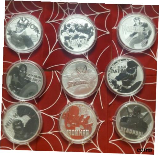 【極美品/品質保証書付】 アンティークコイン 銀貨 2017 Marvel Comics silver coin set Spiderman, Thor, Hulk, Captain America, Venom [送料無料] #scf-wr-009908-247