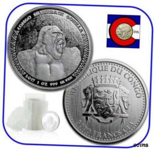 【極美品/品質保証書付】 アンティークコイン 銀貨 2017 Congo Prooflike Silverback Gorilla 1 oz Silver Coin - roll/tube of 20 [送料無料] #scf-wr-009908-2879