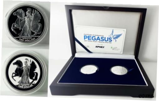  アンティークコイン コイン 金貨 銀貨  BVI 2017 2x1oz .999 Silver Pegasus Proof Set w/ Mint Pkg, #32 of ONLY 300!!