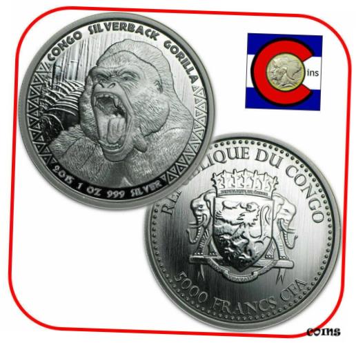 【極美品/品質保証書付】 アンティークコイン コイン 金貨 銀貨 [送料無料] 2015 Republic of Congo Prooflike Silverback Gorilla 1 oz Silver Coin in capsule
