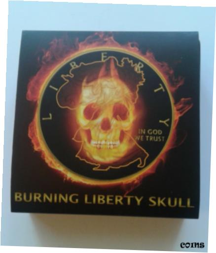 【極美品/品質保証書付】 アンティークコイン コイン 金貨 銀貨 送料無料 2015 AMERICAN SILVER EAGLE BURNING LIBERTY SKULL IN WOODEN DISPLAY CASE AND COA