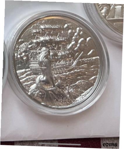 ڶ/ʼݾڽա ƥ    [̵] 2 Oz Silver High Relief Pirate Ship Skull Round No Prey No Pay Coin Mermaid