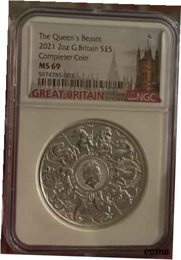  アンティークコイン コイン 金貨 銀貨  2021 2 oz British Silver Queen’s Beast Set Completer Coin NGC MS 69 @ ?5
