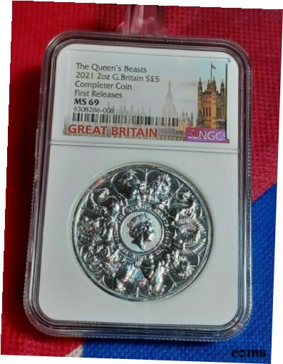  アンティークコイン コイン 金貨 銀貨  2021 UK QUEENS BEASTS COMPLETER COIN: NGC MS69 FR : ?5, 2oz SILVER: .9999 FINE