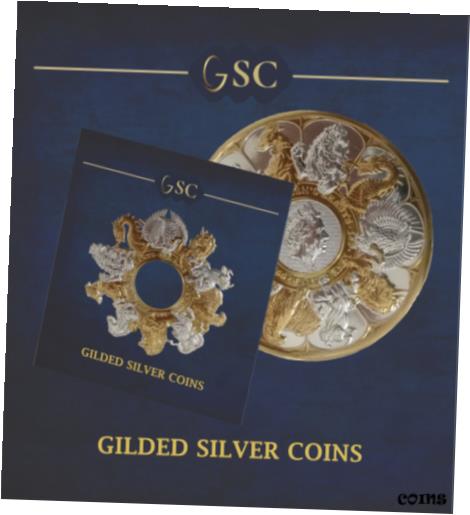 楽天金銀プラチナ　ワールドリソース【極美品/品質保証書付】 アンティークコイン コイン 金貨 銀貨 [送料無料] 2021 Gilded Silver 2 Oz Queens Beasts All in One Complete 2nd Edition