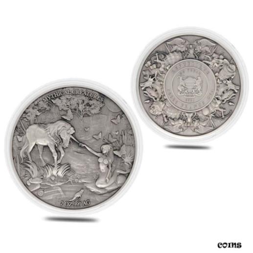 ڶ/ʼݾڽա ƥ    [̵] 2021 Chad 2 oz Silver Mermaid &Unicorn Mythical Creatures Coin (In Cap, Sealed)