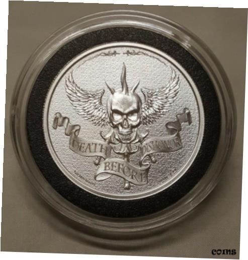  アンティークコイン コイン 金貨 銀貨  2oz Silver Skull Death Before Dishonor Silver Round Coin #2 Latin Allure Series