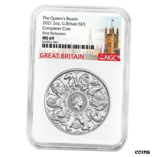  アンティークコイン コイン 金貨 銀貨  2021 U.K. 5 Pound 2 oz Silver Queen's Beast Completer Coin NGC MS69 FR Great Bri