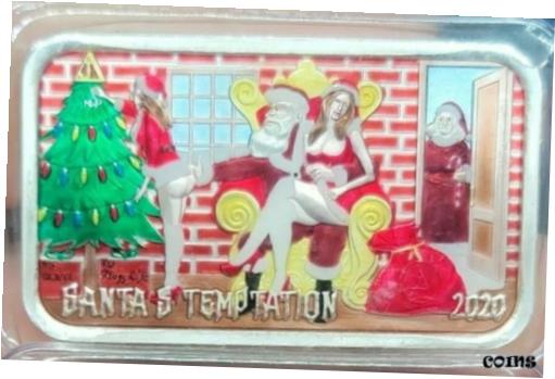 【極美品/品質保証書付】 アンティークコイン コイン 金貨 銀貨 送料無料 Naughty Santa’s Temptation Sexy Christmas Locker Mint 5 oz Silver Enamel Art Bar