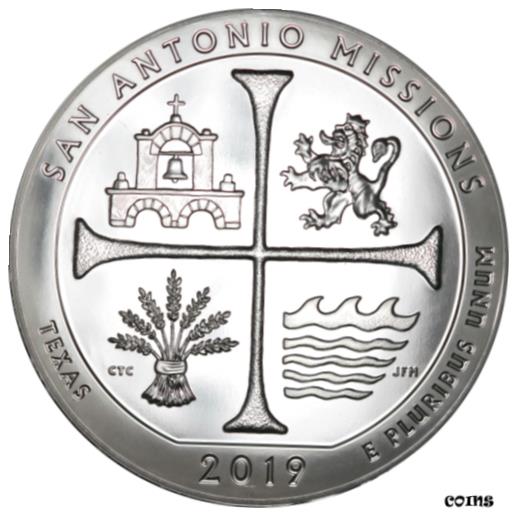 【極美品/品質保証書付】 アンティークコイン コイン 金貨 銀貨 [送料無料] US Mint 2019 San Antonio Missions Texas ATB 5 oz Silver Coin BU .999 Fine 25c